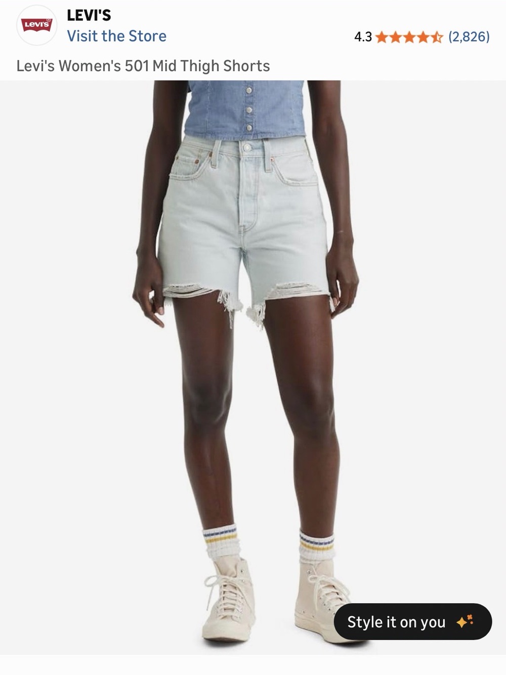 Levi's Light Wash Distressed 501 High-Rise Jean Shorts